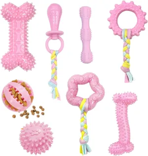 Puppy Chew Toys for Teething Small Dogs, 8 Pack Puppy Toys for Teething Treat Interactive to Keep Them Busy, Cute Pink Soft Durable Rubber Toy for Small Dogs