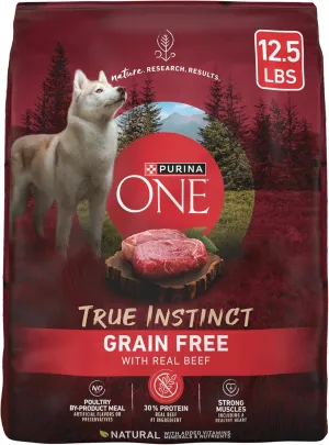 Purina ONE Grain Free Natural High Protein Dry Dog Food Formula True Instinct with Real Beef with Added Vitamins, Minerals and Nutrients - 12.5 Lb. Bag