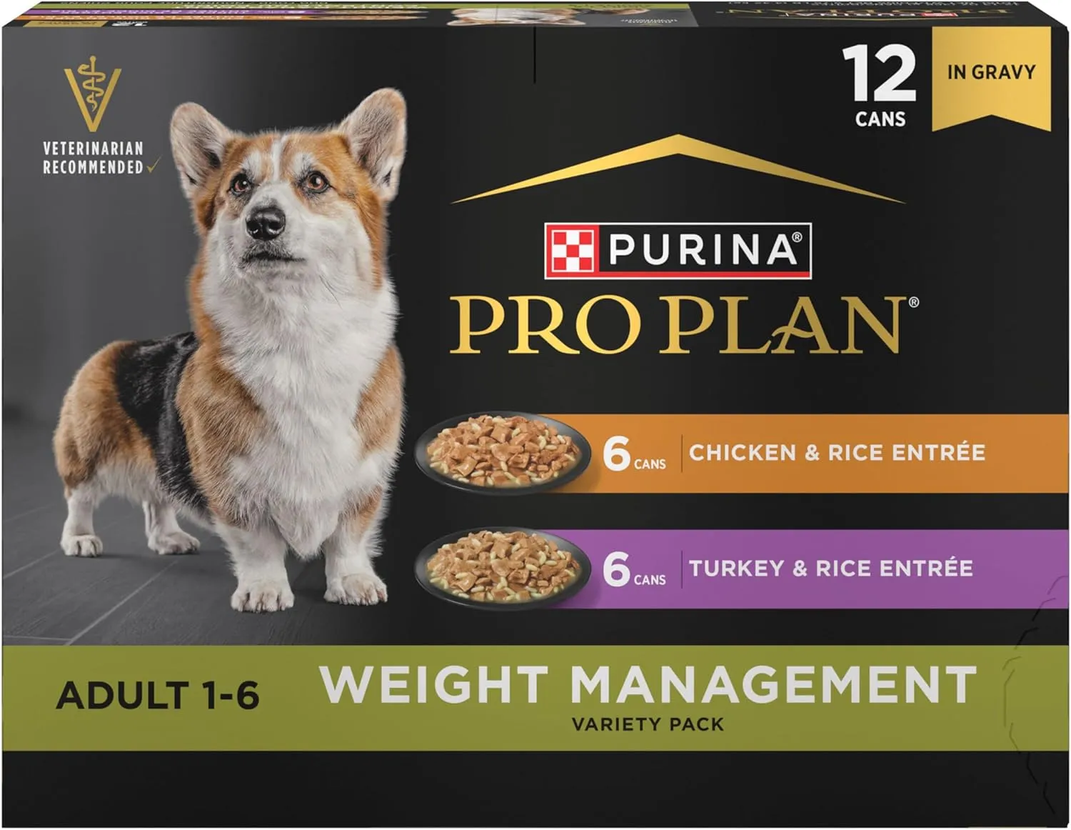 Purina Pro Plan Specialized Weight Management Wet Dog Food Chicken and Rice Entree and Turkey and Rice Entree in Gravy Variety Pack - (Pack of 12) 12 ct. Cartons