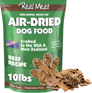 Real Meat Air Dried Dog Food w/ Real Beef - 10lb Bag of USA-Crafted Grain-Free Real Meat Dog Food Sourced from Hormone-Free, Free-Range, Grass-Fed Beef - Digestible, All Natural, High Protein Beef