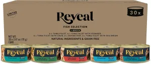 Reveal Natural Wet Cat Food, 30 Count, Grain Free, Limited Ingredient Canned Food for Cats, Fish Variety in Broth, 2.47 oz Cans
