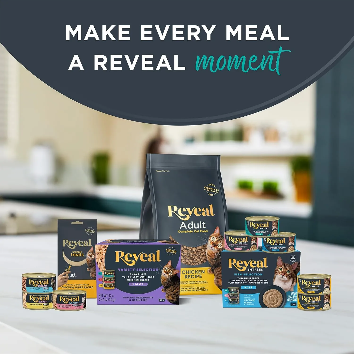 Reveal Natural Wet Cat Food, 30 Count, Grain Free, Limited Ingredient Canned Food for Cats, Fish Variety in Broth, 2.47 oz Cans