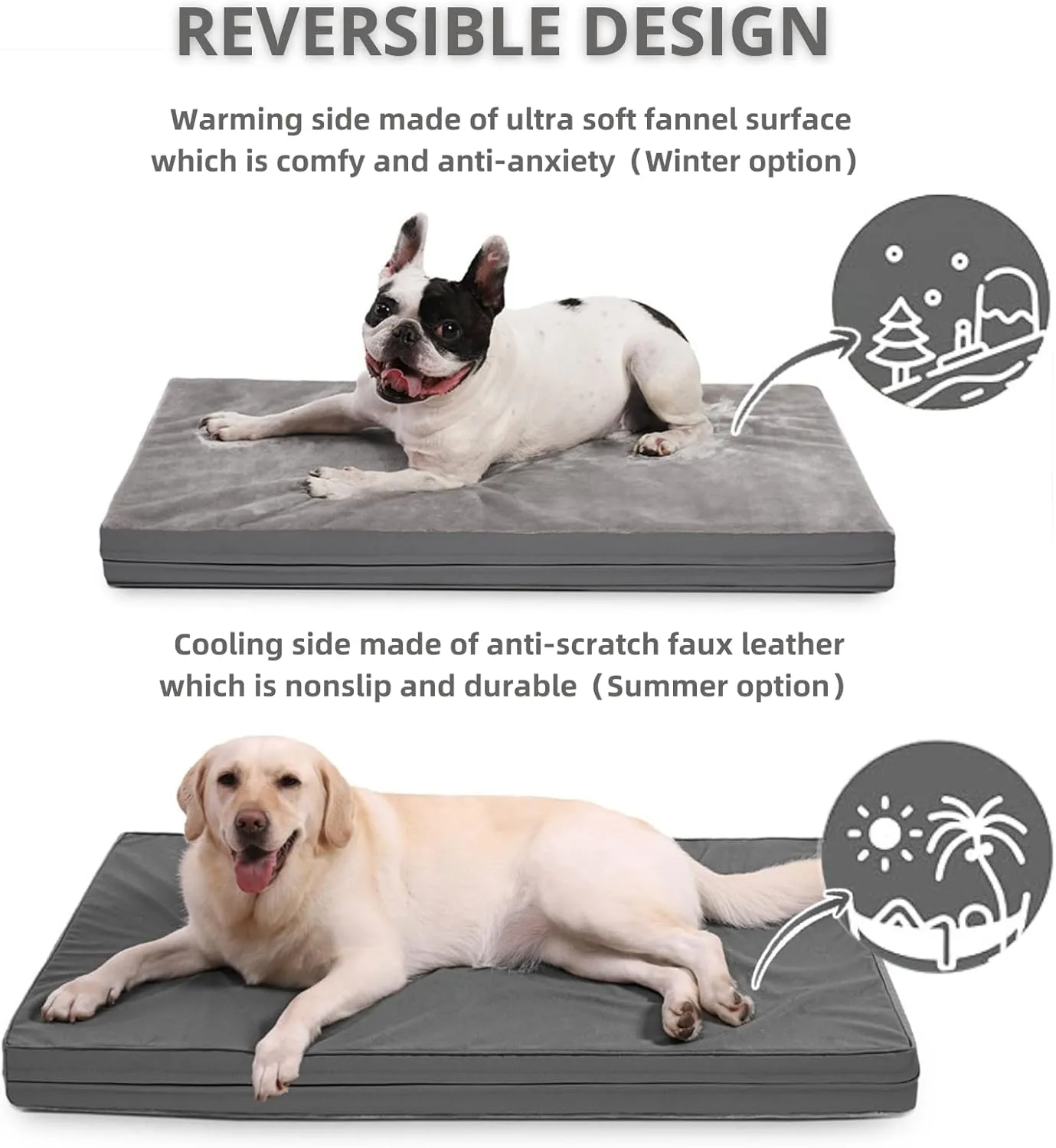 Reversible Dog Bed for Large Medium Dogs,Orthopedic Dog Crate Bed.Washable Plush Pet Bed with Removable Cover(41.0" L x 27.0" W x 3.5" Th)