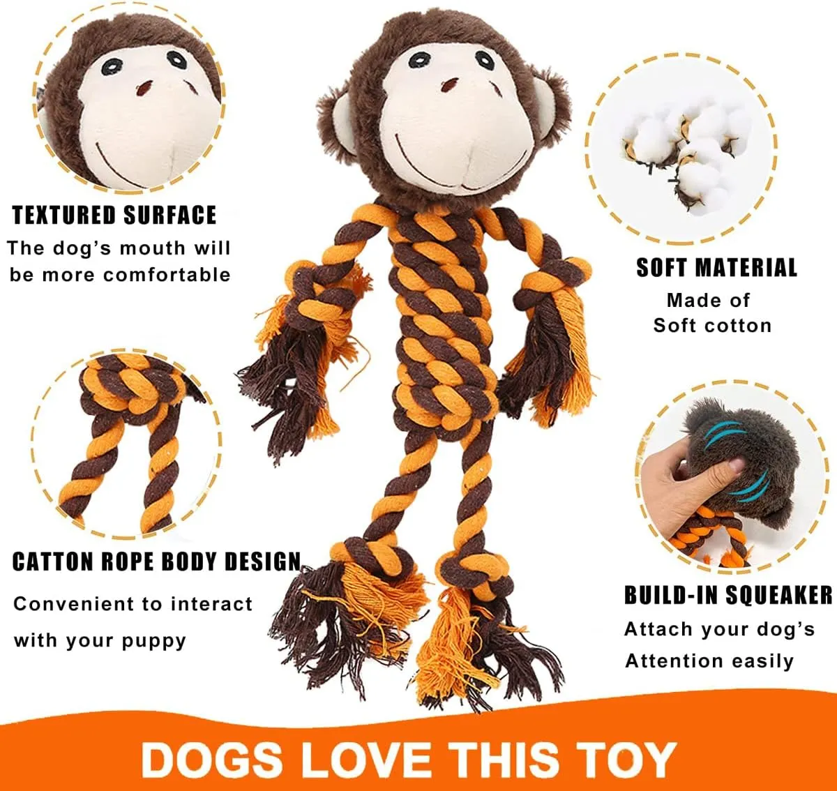 Rope Dog Toys to Keep Them Busy - Tug of War Dog Toys for Boredom Plush Interactive Squeaky Puppy Toys for Small Medium Large Dogs