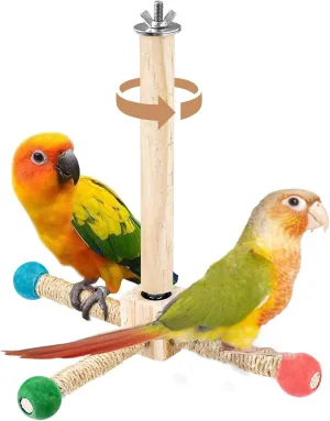 Rotating Bird Perches Toy, 360 Interactive Spinning Parrot Toys Bird Wooden Stand Cage Accessory for Cockatiels Lovebirds Conures Budgies Small Birds to Expend Energy