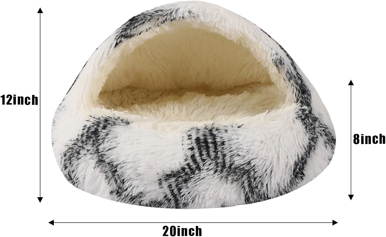 Round Hooded Cat Bed & Dog Bed with Cover Cave, Dog Bed for Small Dogs, Faux Fur Cuddler Round Coved Cat Bed Self Warming Donut Dog Bed (Grey White, 20inch x 20inch)