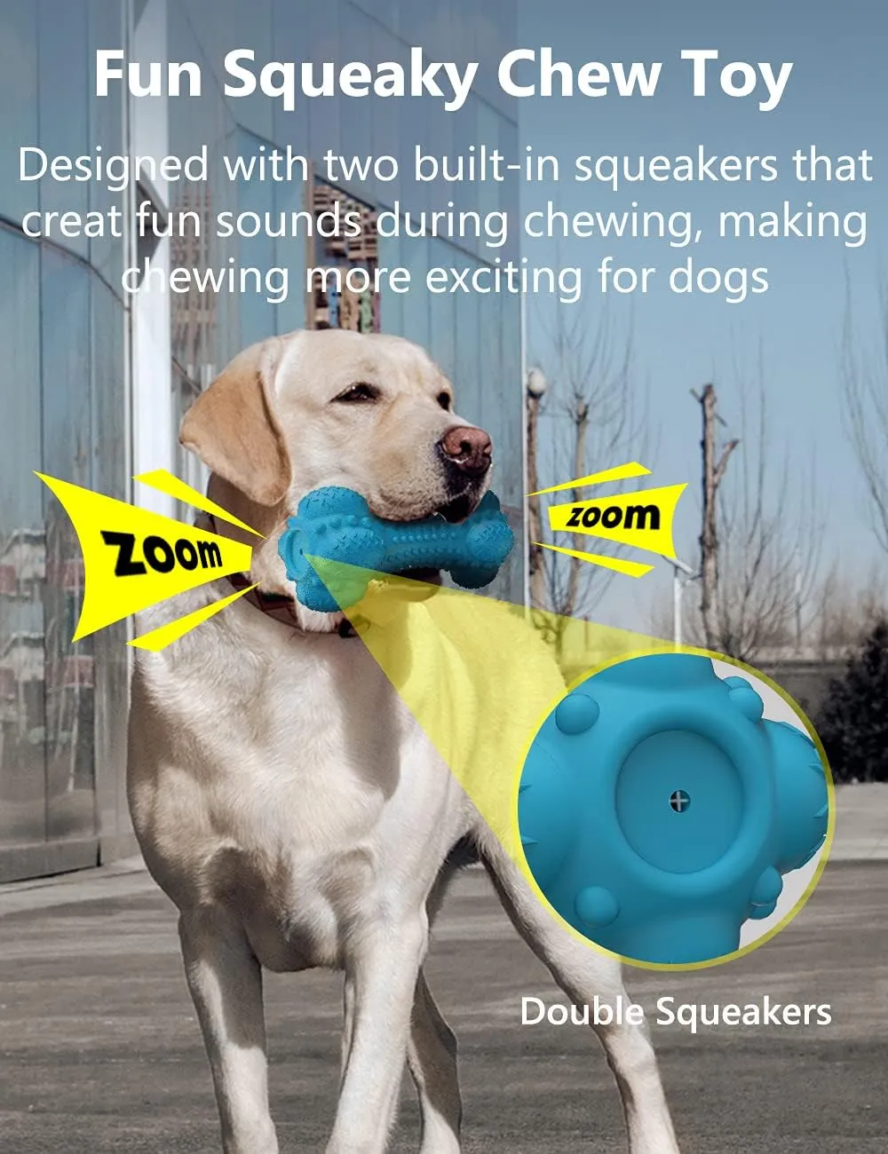 SCHITEC Squeaky Dog Chew Toy for Aggressive Chewers Large Breed, [2 Pack] Tough Interactive Teething Rubber Bone for Big Medium Dogs