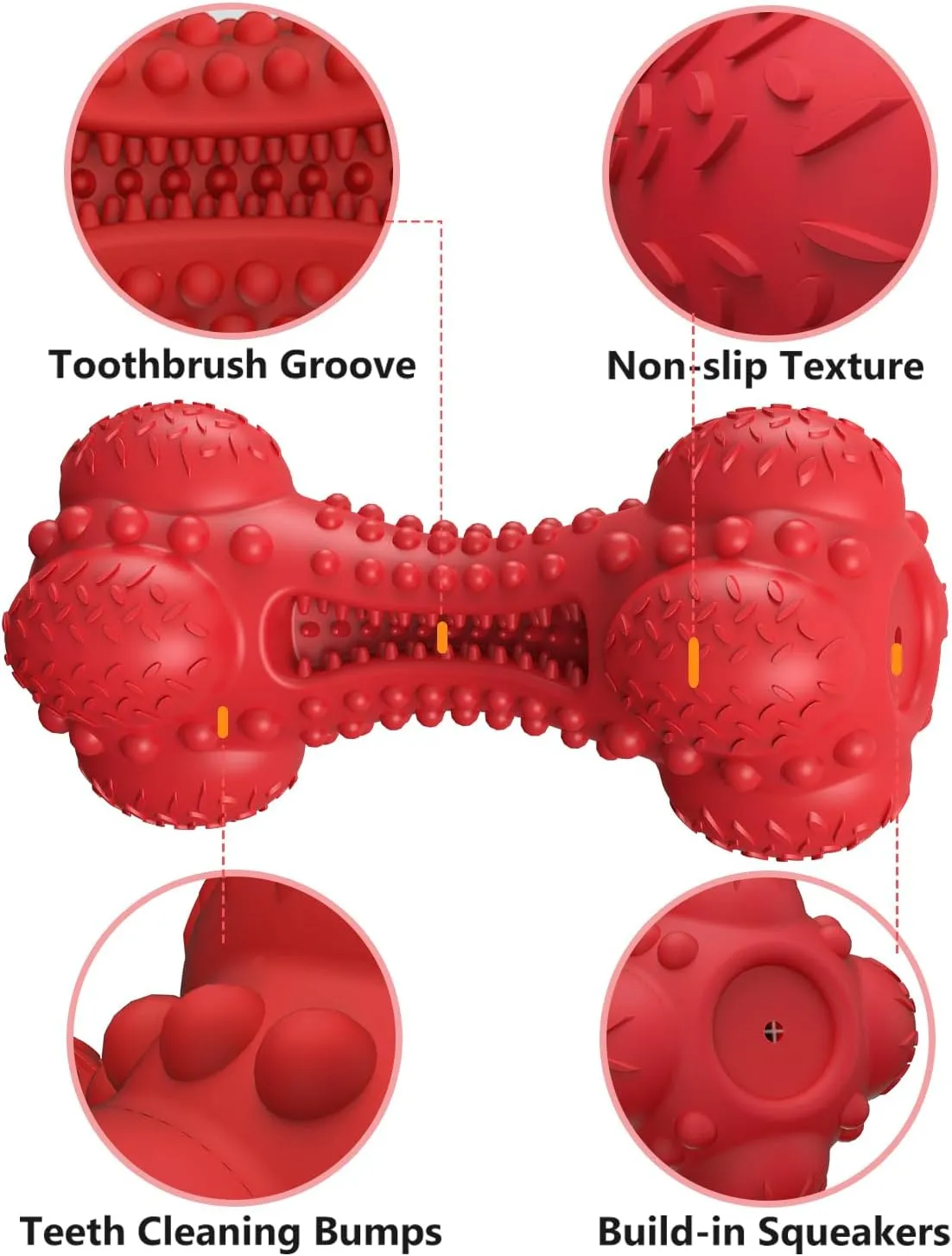SCHITEC Squeaky Dog Chew Toy for Aggressive Chewers Large Breed, [2 Pack] Tough Interactive Teething Rubber Bone for Big Medium Dogs