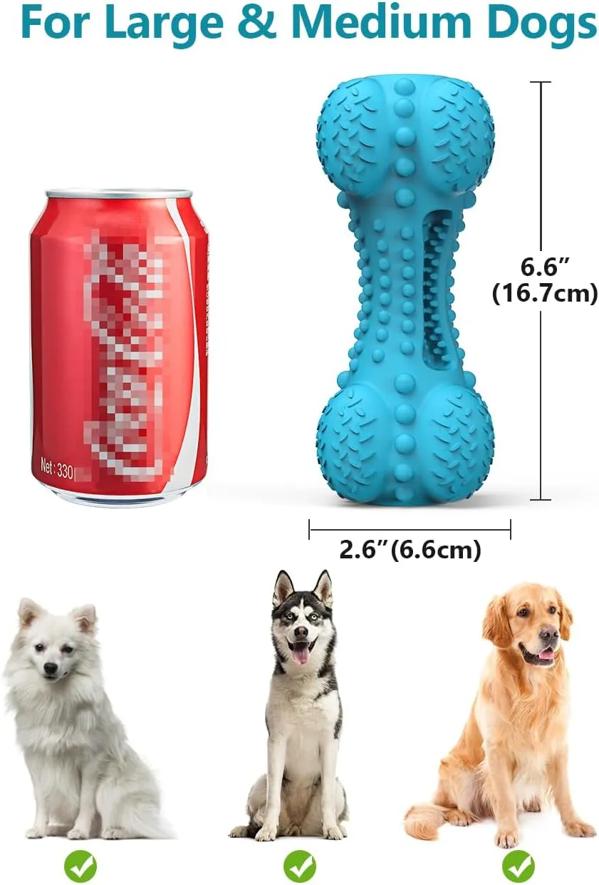 SCHITEC Squeaky Dog Chew Toy for Aggressive Chewers Large Breed, [2 Pack] Tough Interactive Teething Rubber Bone for Big Medium Dogs