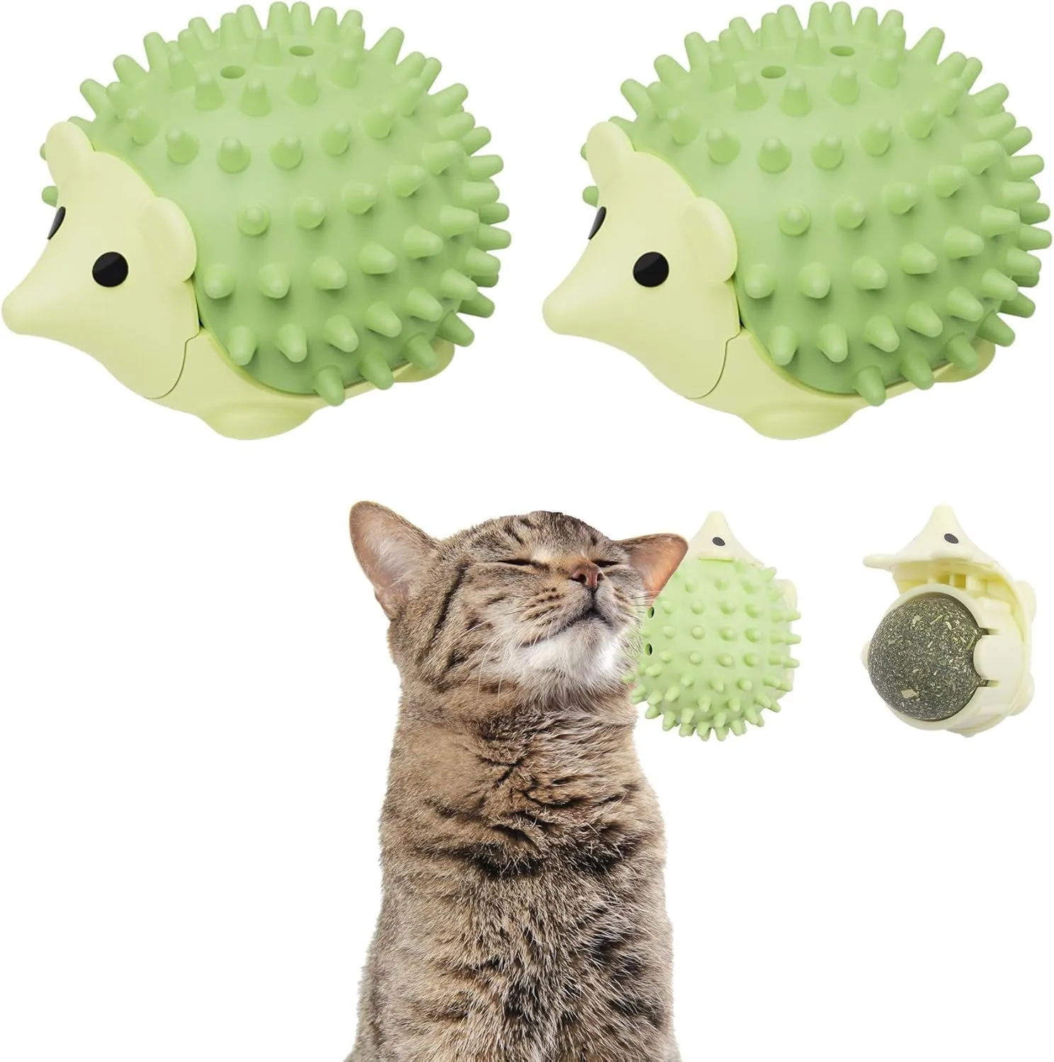 SEVENKA 2 PCS Catnip Toys Self-Grooming Cat Brush with Catnip Ball & Gall Fruit, Kitty Kitten Scratcher Self Groomer Cat Toys for Indoor Cats Lick, Chew Toys Corner Brushes Edible Wall Treats