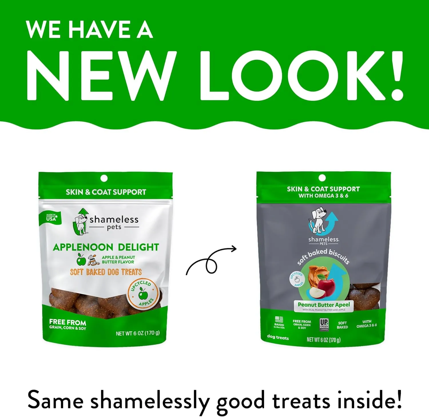 Shameless Pets Soft-Baked Peanut Butter Apeel Dog Treats for Skin & Coat Support with Omega 3 & 6 - USA Baked, Grain, Corn & Soy Free 3-Pack