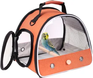 Small Bird Travel Carrier, Portable Bird Travel Outside Cage for Parakeet, Parrot, Budgie, Guinea Pig, Bearded Dragon Reptile Carrier for Hiking Vet Visit Bicycle Ride (Orange, Carrier)