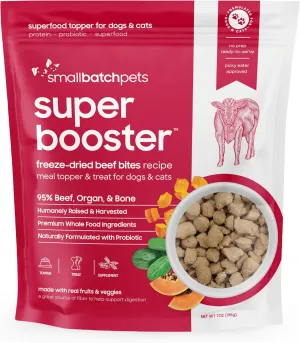 smallbatch Pets Freeze-Dried Super Booster Beef Bites for Dogs & Cats, 7 oz, Made in The USA, Organic Produce, Humanely Sourced Meat, Single Source Protein, Mixer & Topper, with Papaya and Probiotics
