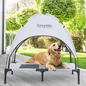 S/M/L Outdoor Elevated Dog Cot with Canopy & Side Shade for Camping Small Medium Dogs (Carry Bag), Portable Cooling Raised Dog Bed with and Side for Beach