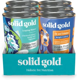 Solid Gold Wet Dog Food Variety Pack for Picky Eaters - Fit & Fabulous Chicken   Leaping Waters Chicken & Salmon Grain Free Canned Dog Food - Made with Real Protein for Sensitive Stomachs - 6 Pack