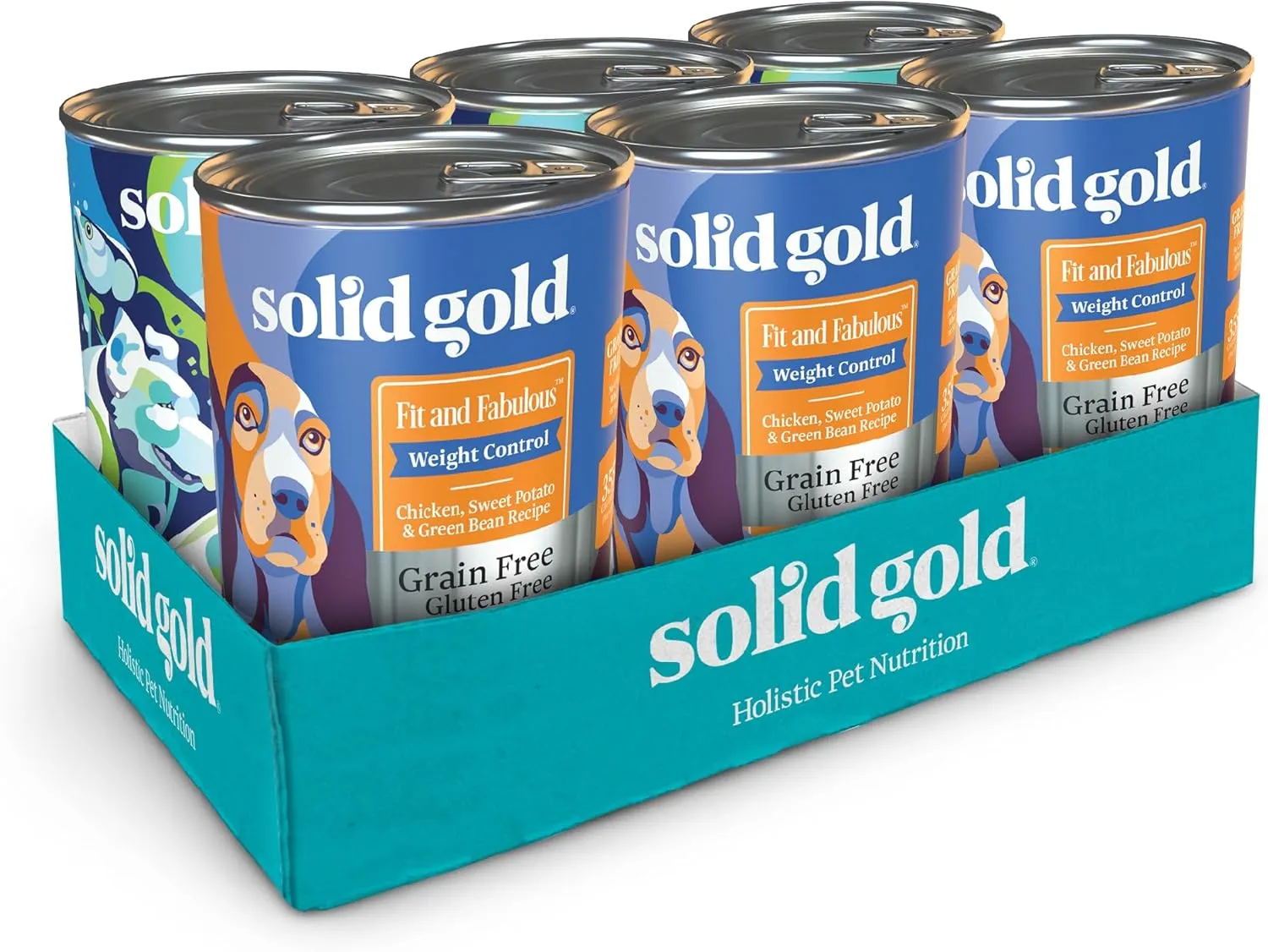 Solid Gold Wet Dog Food Variety Pack for Picky Eaters - Fit & Fabulous Chicken   Leaping Waters Chicken & Salmon Grain Free Canned Dog Food - Made with Real Protein for Sensitive Stomachs - 6 Pack