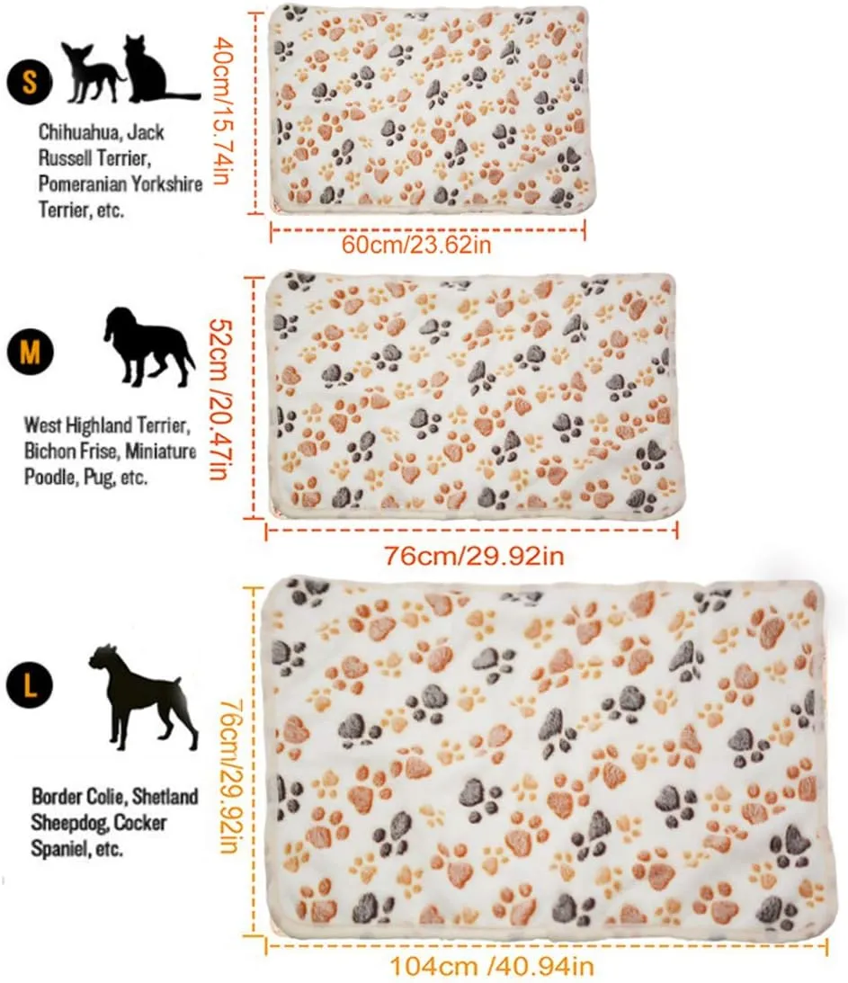 SORKUT 1 Pack 3 Puppy Dog Blankets Super Soft Warm Sleep Mat Fluffy Premium Fleece Pet Blanket Flannel Throw for Dog Puppy Cat - Paw Print Beige/Pink/Brown Small(23"x15")