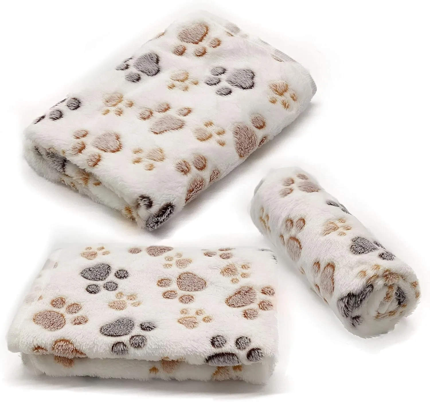 SORKUT 1 Pack 3 Puppy Dog Blankets Super Soft Warm Sleep Mat Fluffy Premium Fleece Pet Blanket Flannel Throw for Dog Puppy Cat - Paw Print Beige/Pink/Brown Small(23"x15")