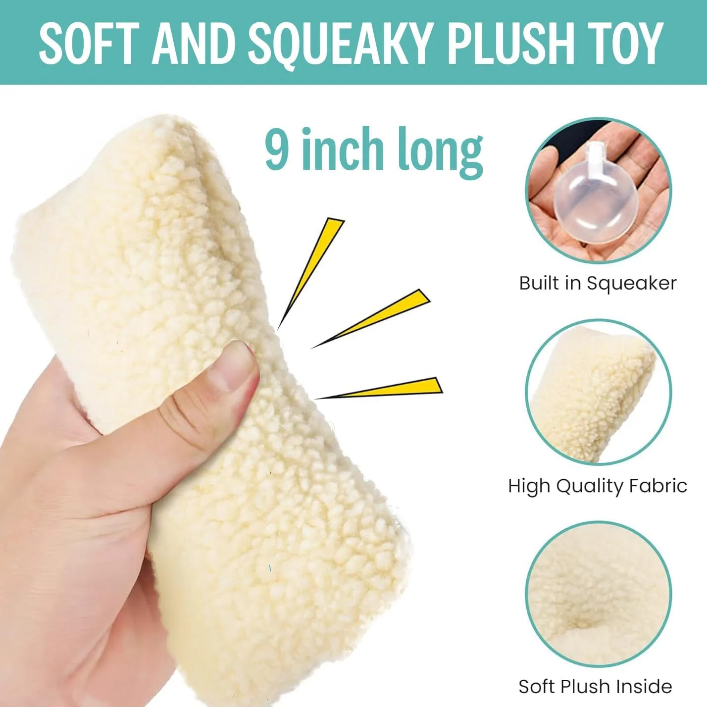 SPOT 9in Vermont Style Fleece Bone Dog Toy  Soft Comfort Plushie for Medium Dogs & Puppies  Built-in Squeaker  No Plastic Parts  Safe for Light Chewers  Cuddly & Calming Pet Toy