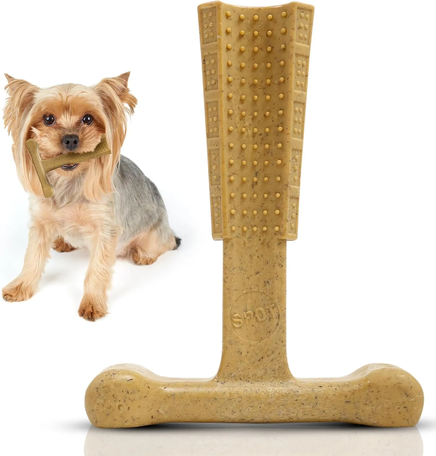 SPOT Bam-Bones Plus T-Bone, Bamboo Fiber & Nylon Dog Chew, Durable for Aggressive Chewers, Non-Splintering, for Adult Dogs & Teething Puppies Under 60lbs, 6in, Chicken Flavor
