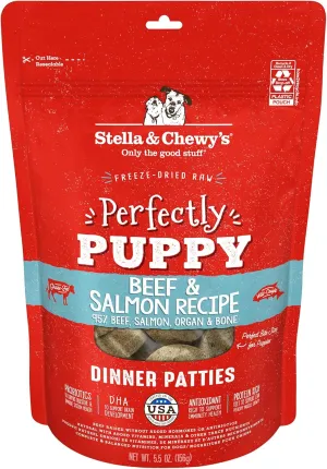 Stella & Chewy's Freeze Dried Raw Dinner Patties  Crafted for Puppies  Grain Free, Protein Rich Perfectly Puppy Beef & Salmon Recipe  5.5 oz Bag, Pack of 1