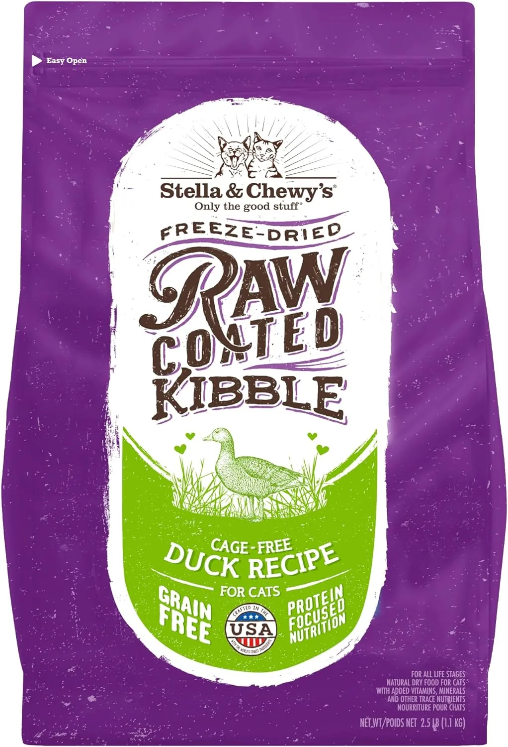Stella & Chewy's Raw Coated Premium Kibble Cat Food  Grain Free, Protein Rich Meals  Cage-Free Duck Recipe  2.5 lb. Bag