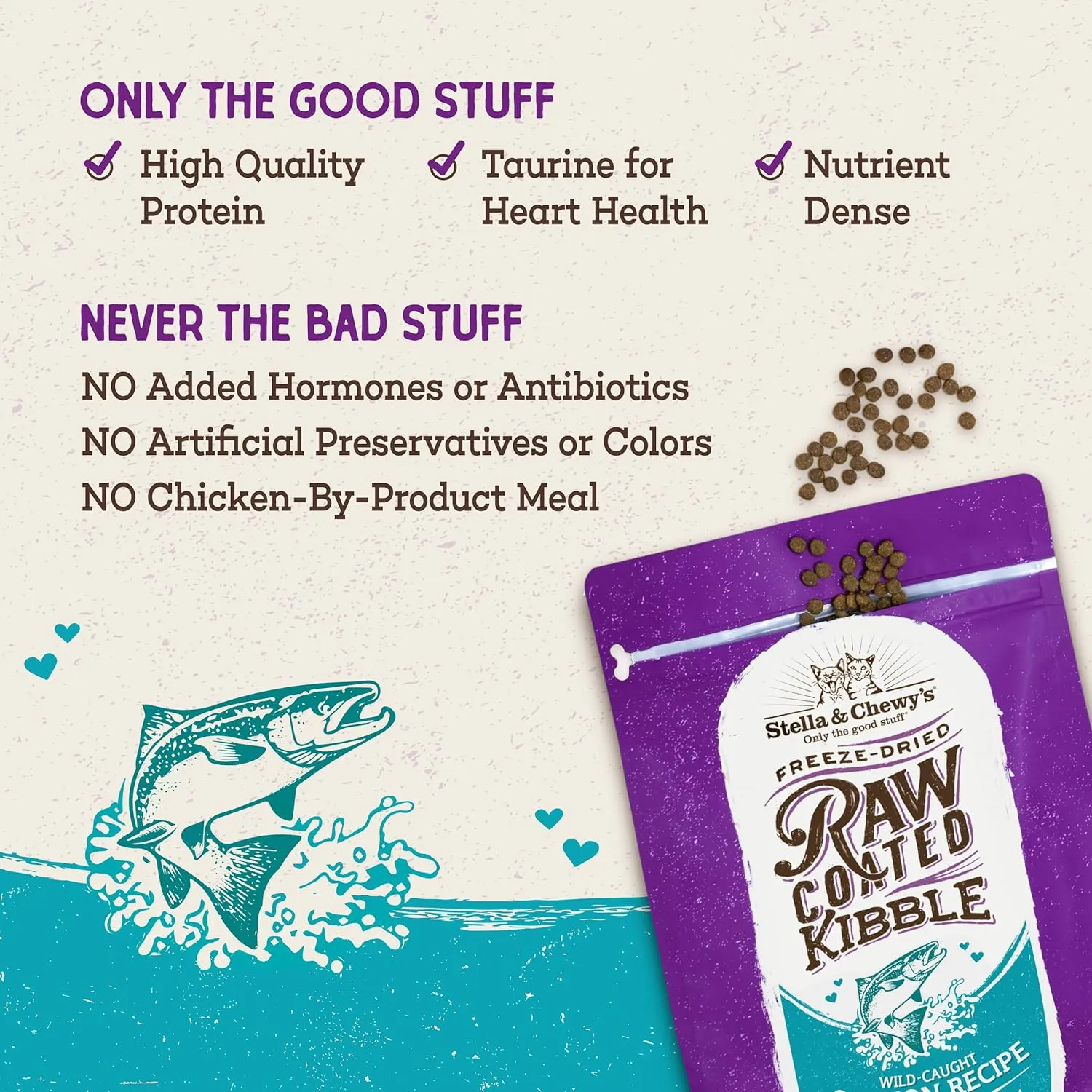 Stella & Chewy's Raw Coated Premium Kibble Cat Food  Grain Free, Protein Rich Meals  Wild Caught Salmon Recipe  2.5 lb. Bag