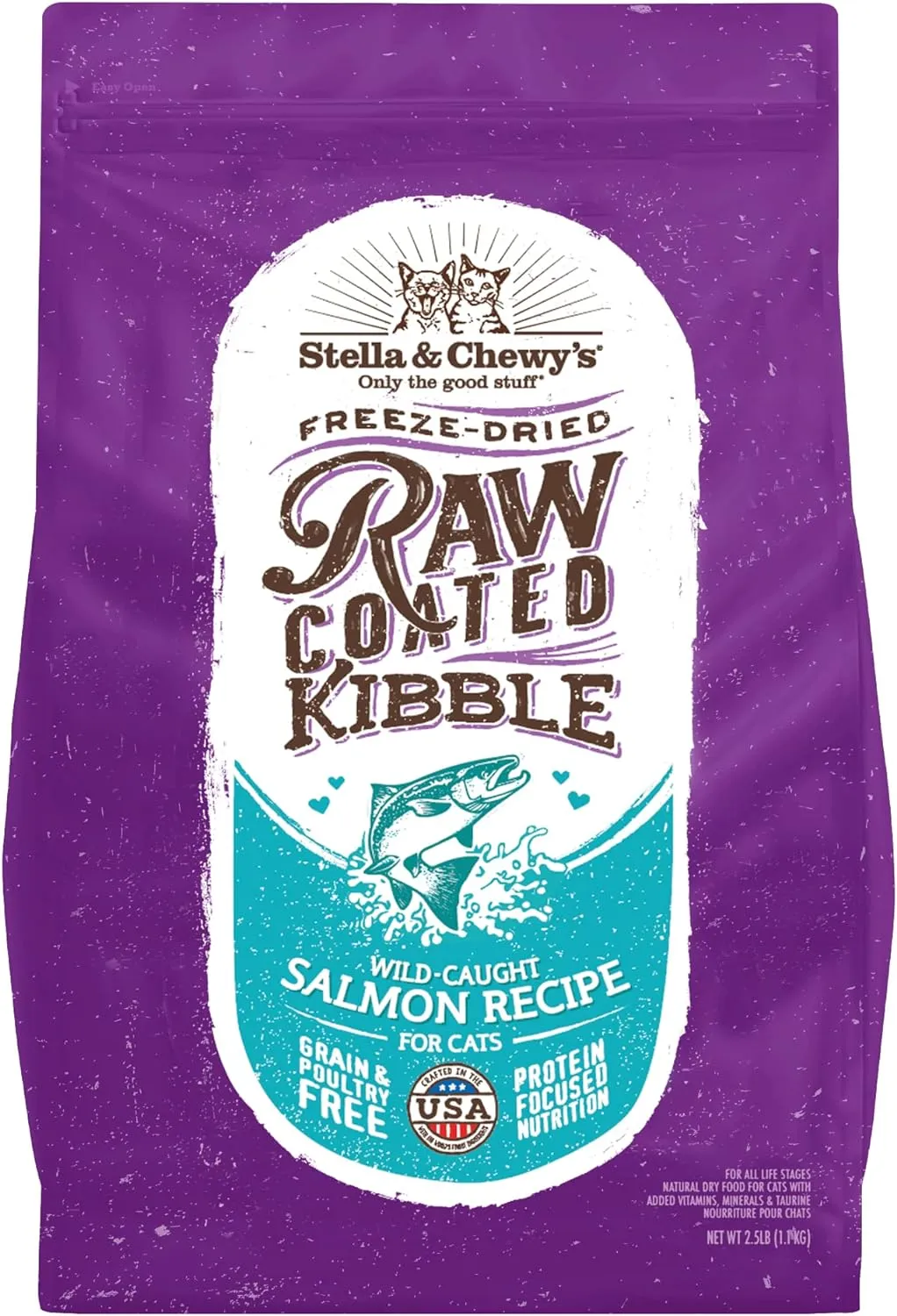 Stella & Chewy's Raw Coated Premium Kibble Cat Food  Grain Free, Protein Rich Meals  Wild Caught Salmon Recipe  2.5 lb. Bag