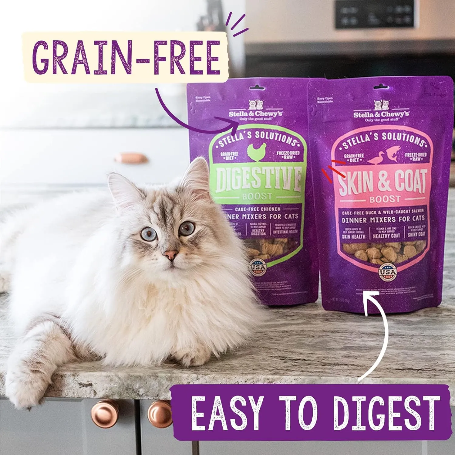 Stella & Chewy's Stella's Solutions Skin & Coat Boost Cage-Free Duck & Wild-Caught Salmon Dinner Morsels Freeze-Dried Raw Cat Food, 7.5 oz.