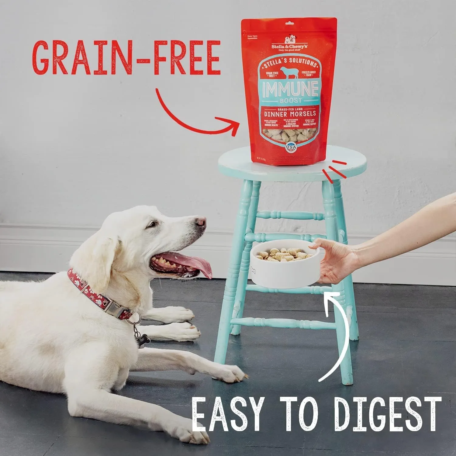 Stella & Chewy's  Stellas Solutions Skin & Coat Boost  Grass-Fed Lamb & Wild-Caught Salmon Dinner Morsels  Freeze-Dried Raw, Protein Rich, Grain Free Dog Food  4.25 oz Bag