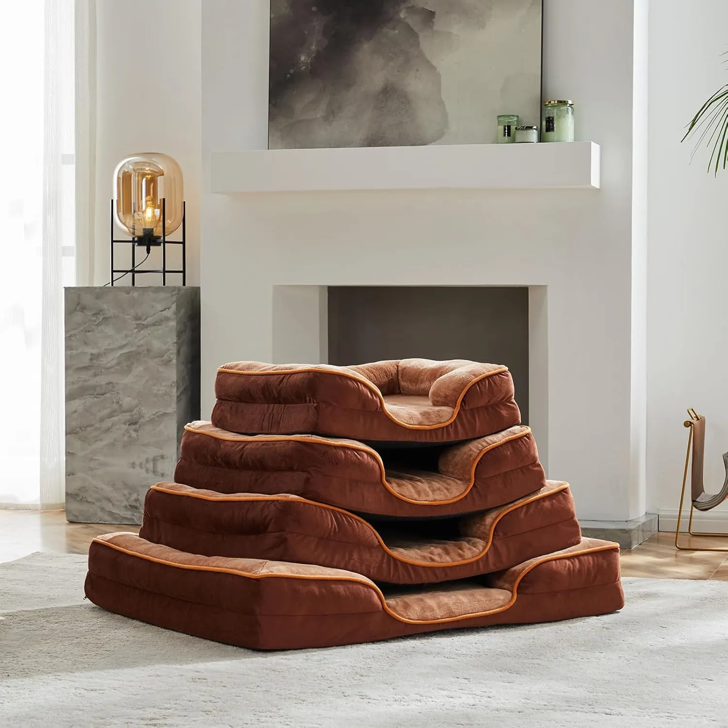 Sweetcrispy Orthopedic Dog Bed, Memory Foam Puppy Sleeping Sofa for Large Pets with Washable Removable Cover Non-Slip Base Waterproof Liner Egg Crate for Improved Sleep, Brown, 35"L x 25"W x 6.5"Th
