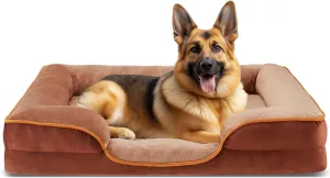 Sweetcrispy Orthopedic Dog Bed, Memory Foam Puppy Sleeping Sofa for Large Pets with Washable Removable Cover Non-Slip Base Waterproof Liner Egg Crate for Improved Sleep, Brown, 35"L x 25"W x 6.5"Th
