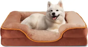 Sweetcrispy Orthopedic Dog Bed, Memory Foam Puppy Sleeping Sofa for Medium Pets with Washable Removable Cover Non-Slip Base Waterproof Liner Egg Crate, Classic Brown, 28" L x 23" W x 6.5" Th