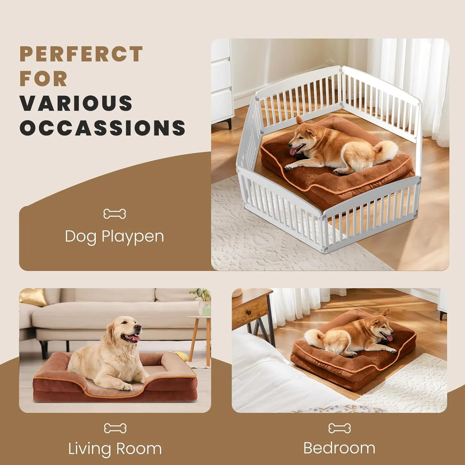 Sweetcrispy Orthopedic Dog Bed, Memory Foam Puppy Sleeping Sofa for Medium Pets with Washable Removable Cover Non-Slip Base Waterproof Liner Egg Crate for Improved Sleep, Brown, 28"L x 23"W x 6.5"Th