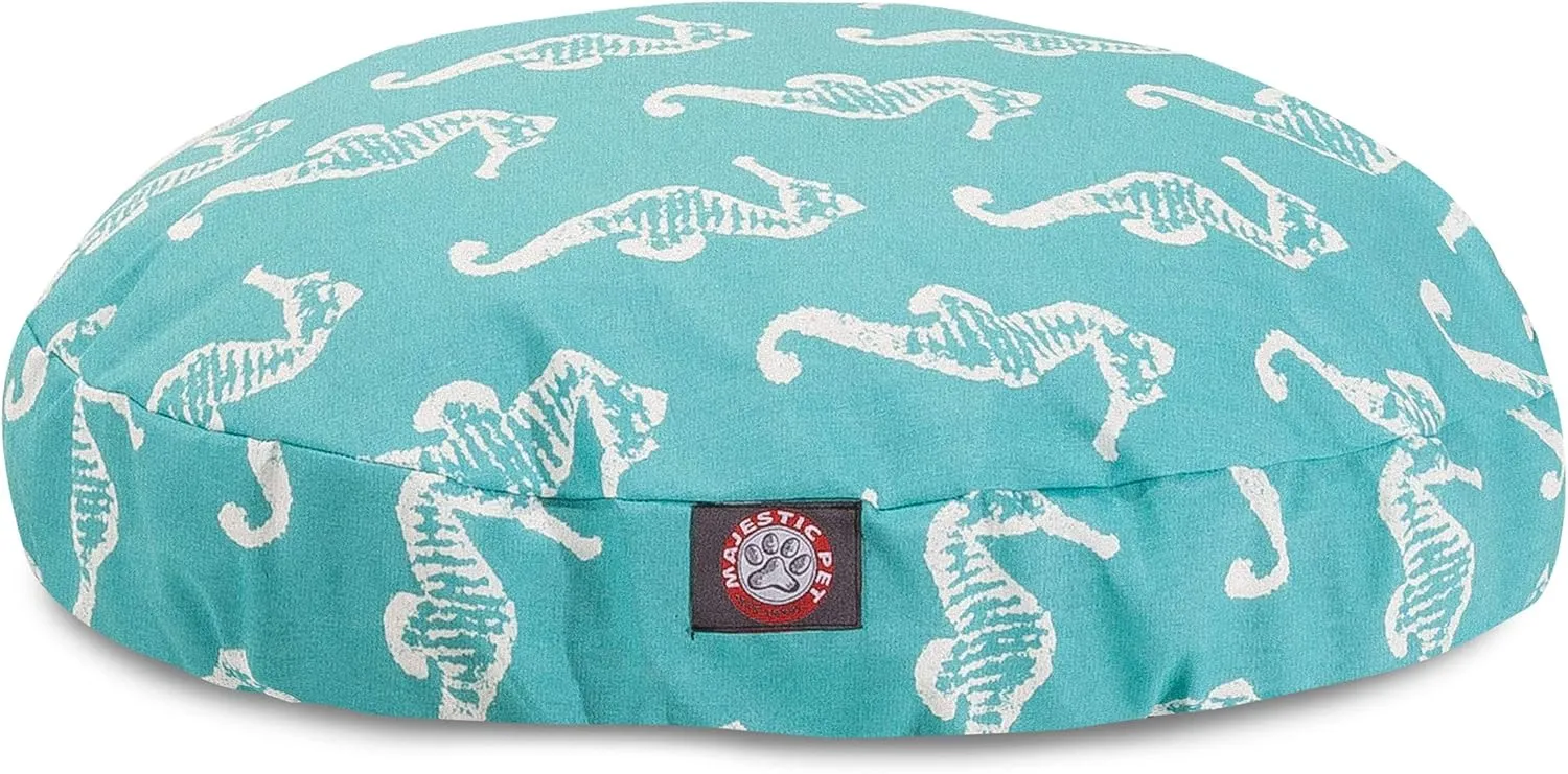 Teal Sea Horse Large Round Indoor Outdoor Pet Dog Bed With Removable Washable Cover By Majestic Pet Products