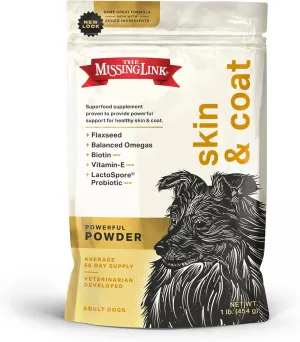 The Missing Link Original All Natural Superfood Dog Supplement- Balanced Omega 3 & 6 to support Healthy Skin & Coat  Skin & Coat Formula  1 lb.