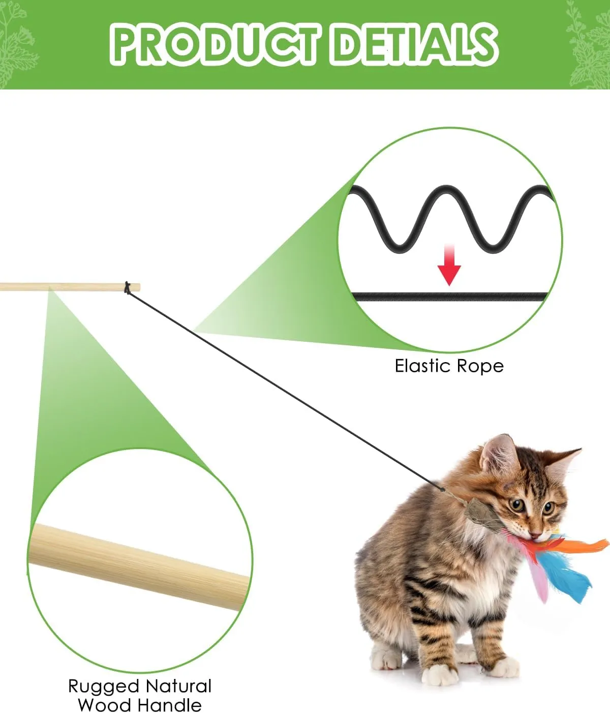 TINDTOP Interactive Cat Toys, 4 Pack Cat Wand Toys with Sisal Chew Sticks, Natural Feather and Silvervine Sticks Catnip Ball, for Indoor Cats to Chase and Exercise