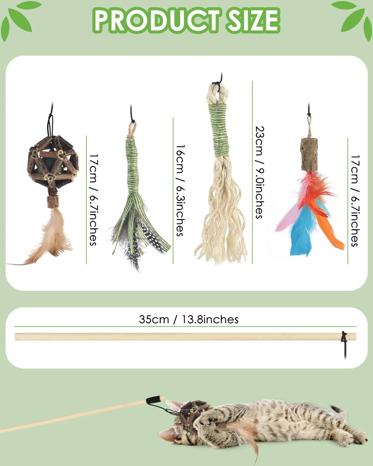 TINDTOP Interactive Cat Toys, 4 Pack Cat Wand Toys with Sisal Chew Sticks, Natural Feather and Silvervine Sticks Catnip Ball, for Indoor Cats to Chase and Exercise