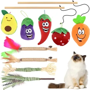 TINDTOP Silvervine Chew Sticks and Feather Toys, Interactive Cat Wand Toy with Catnip Refills Cute Muppet for Kitten Kitty