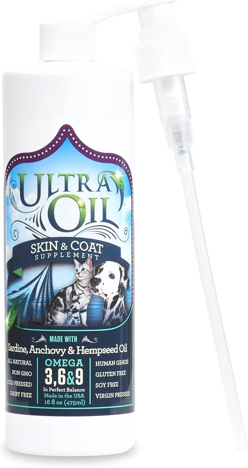 Ultra Oil Skin & Coat Supplement for Dogs & Cats with Hemp, Flaxseed, Grape Seed, Fish Oils - 16oz