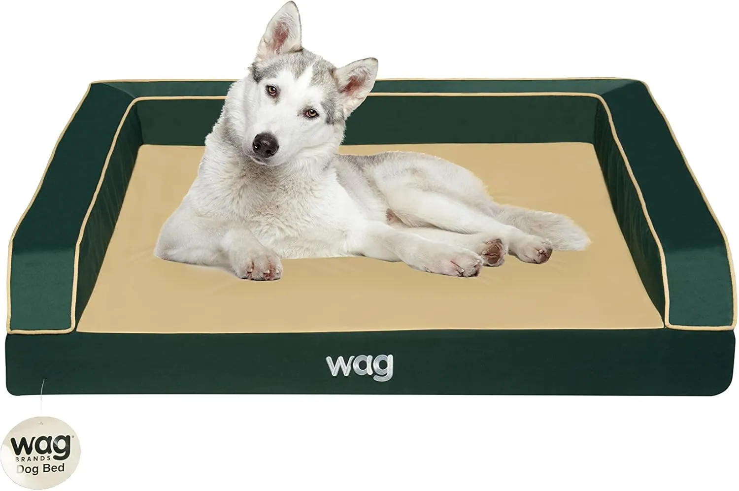 Wag Premium Pet Dog Bed | Multi Layer Construction with Cooling Energy Gel and Copper Infusion | Machine Washable Cover and Water Resistant Inner Liner | Extra Large, Pine Green