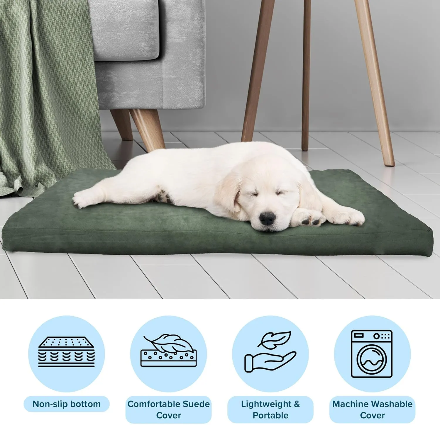 Water-Resistant Dog Bed - Orthopedic Dog Bed with Removable Washable Cover, Non-Slip Bottom, and Egg Crate Style Foam - 25.5in Small Pet Bed - Puppy Essentials by PETMAKER (Green)