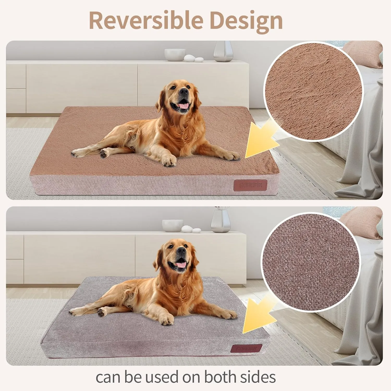 Waterproof Dog Bed, Orthopedic Dog Beds for Crate with Removable Washable Cover, Egg Crate Foam for Extra Support Ultimate Comfort Beige Brown 36x27 inch