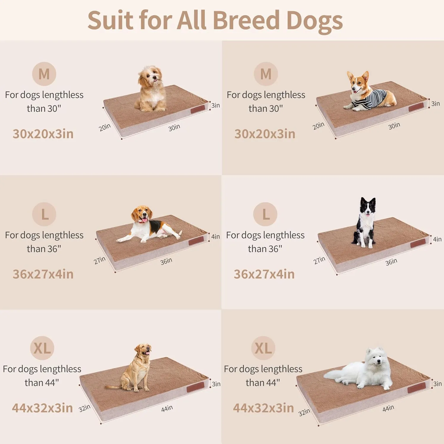 Waterproof Dog Bed, Orthopedic Dog Beds for Crate with Removable Washable Cover, Egg Crate Foam for Extra Support Ultimate Comfort Beige Brown 36x27 inch