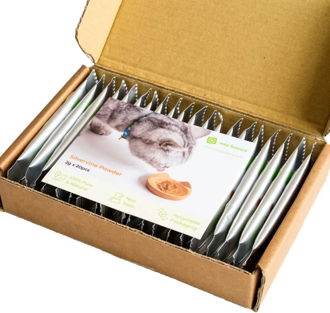 Way Basics Silvervine Catnip - 100% Pure and Natural Cat Treats Alternative (2g x 20 Individual Aluminum Packets)