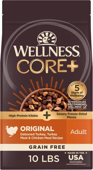 Wellness CORE  (Formerly RawRev) Dry Dog Food with Freeze Dried Pieces, Grain Free, High Protein, Natural, Original Turkey & Chicken Recipe, (10-Pound Bag)