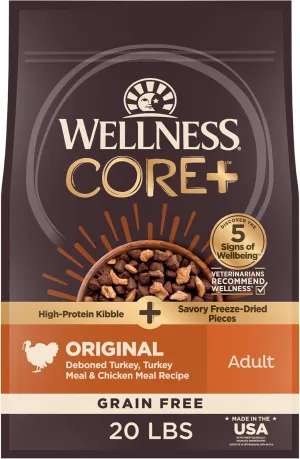 Wellness CORE  (Formerly RawRev) Dry Dog Food with Freeze Dried Pieces, Grain Free, High Protein, Natural, Original Turkey & Chicken Recipe, (20-Pound Bag)