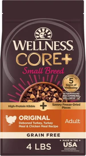 Wellness CORE  (Formerly RawRev) Dry Dog Food with Freeze Dried Pieces, Small Breed, Grain Free, High Protein, Natural, Original Turkey & Chicken Recipe, (4-Pound Bag)