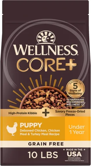 Wellness CORE  (Formerly RawRev) Puppy Dry Dog Food with Freeze Dried Pieces, Grain Free, High Protein, Natural, Chicken & Turkey Recipe, (10-Pound Bag)