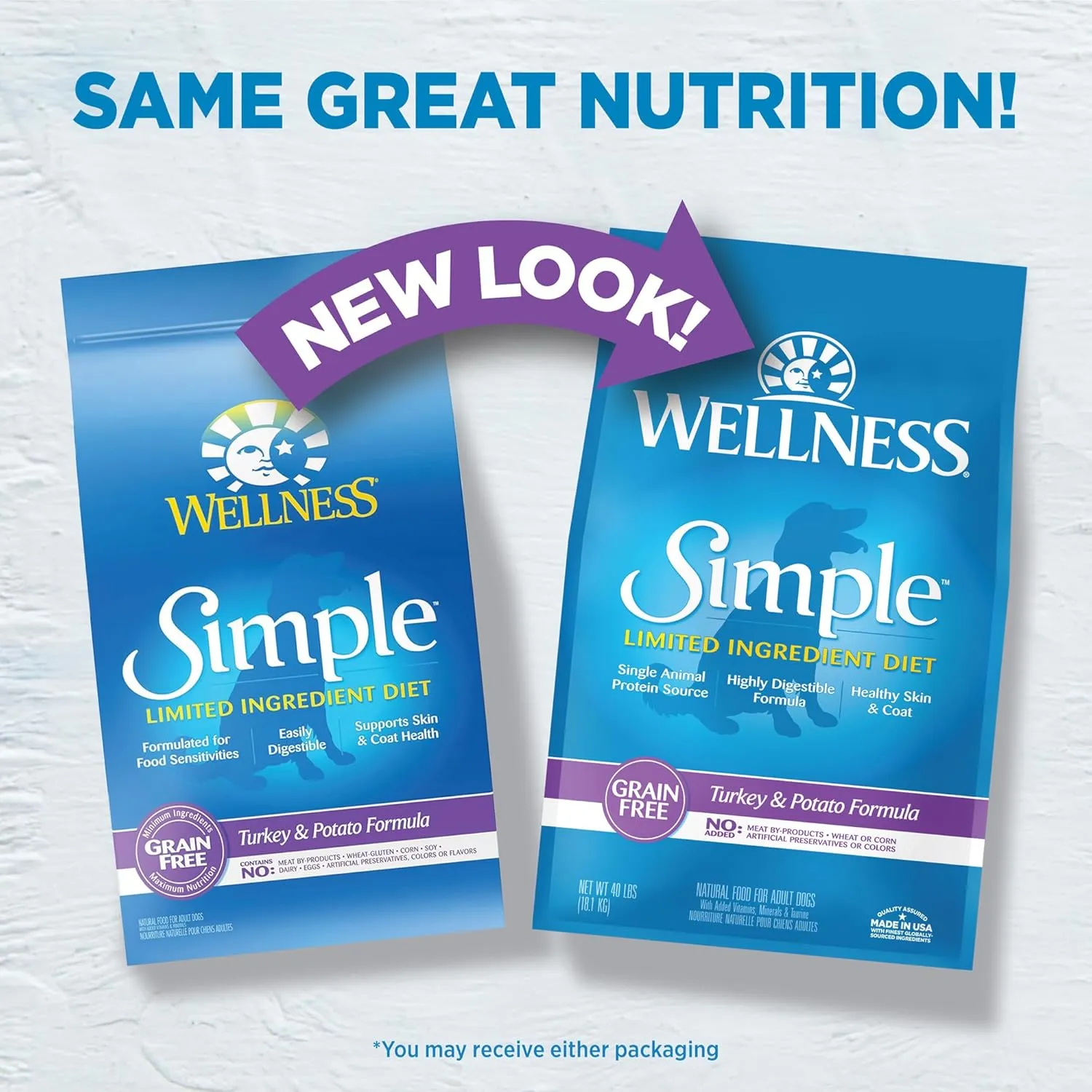 Wellness Simple Limited Ingredient Dry Dog Food for Sensitive Stomachs, Supports Skin & Coat, Grain Free, Natural, Turkey & Potatoe Recipe, (40-Pound Bag)